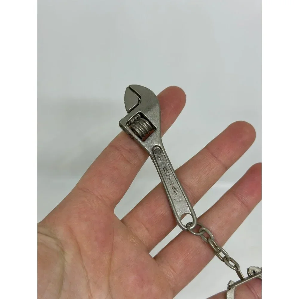 VTG 90s Adjustable Miniature Wrench Keychain Metal Fob Tool Dad Gift Collectible